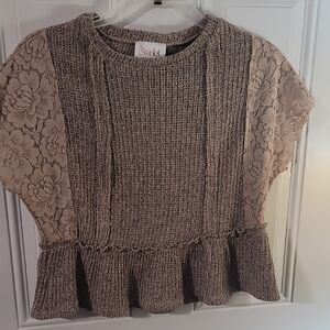 Women's Lace Peplum Blouse - Tan